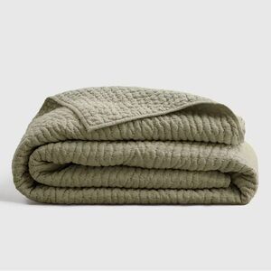 QUINCE European Linen Cotton Stitch Quilt Twin Olive 3789